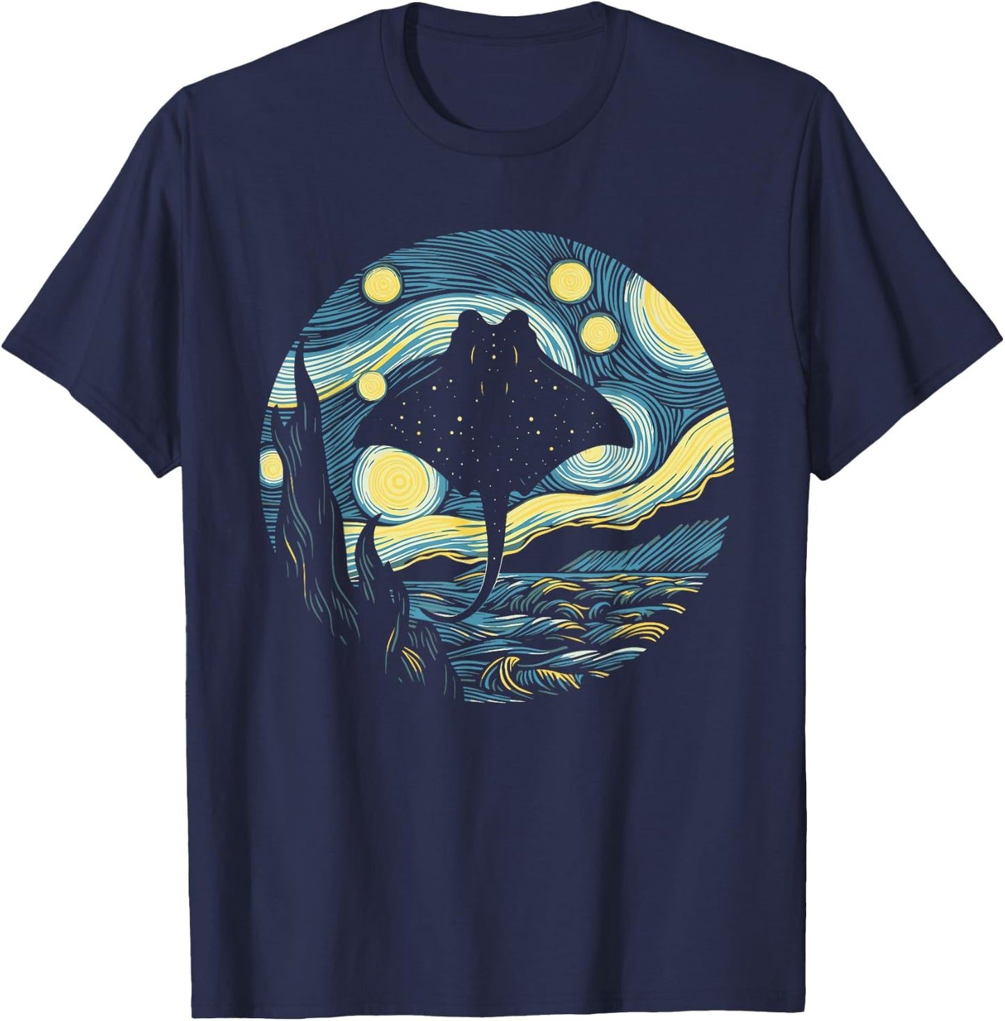 Stingray Manta Ray Starry Night Painting Art T-Shirt - T-Shirt | Navy