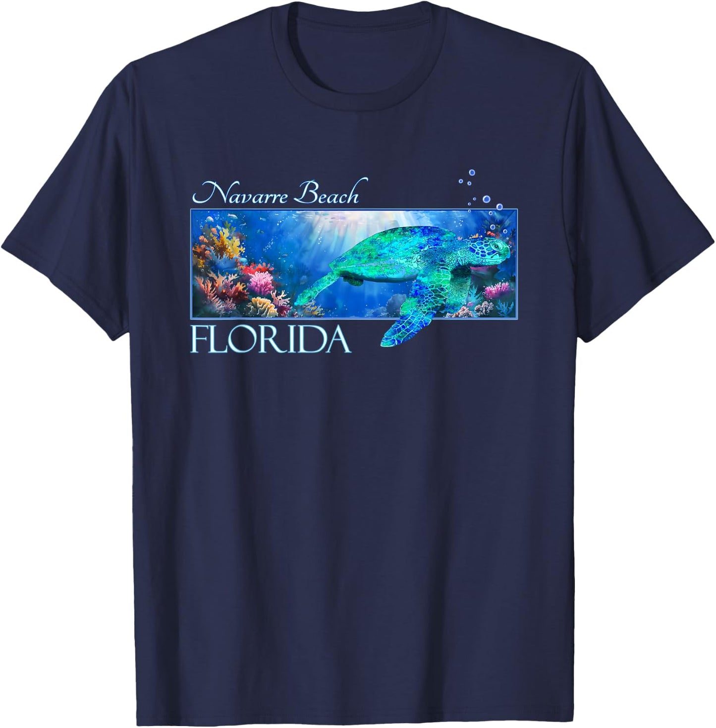 Navarre Beach Florida Vacation Swimming Sea Turtle Men Women Girls Kids T-Shirt - T-Shirt | Navy