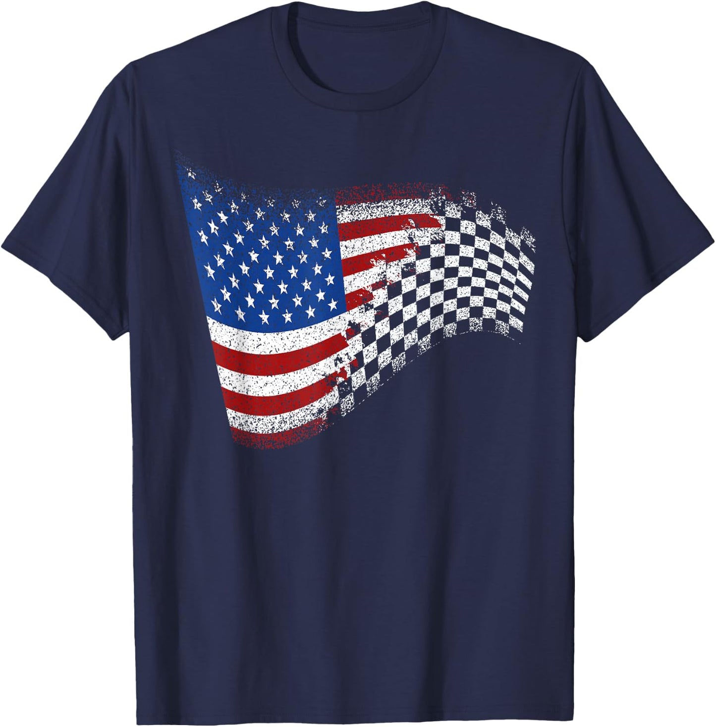 Checkered American Flag Racing T-Shirt - T-Shirt | Navy