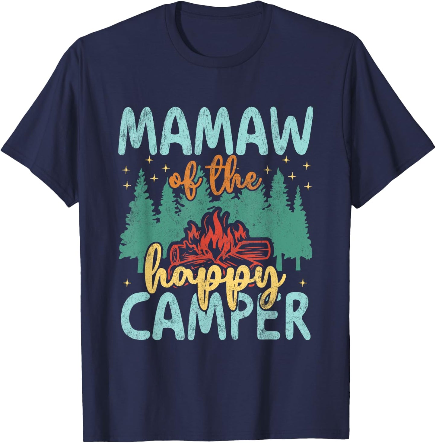 Mamaw of Happy Camper 1st Birthday Party Retro Mamaw T-Shirt - T-Shirt | Navy