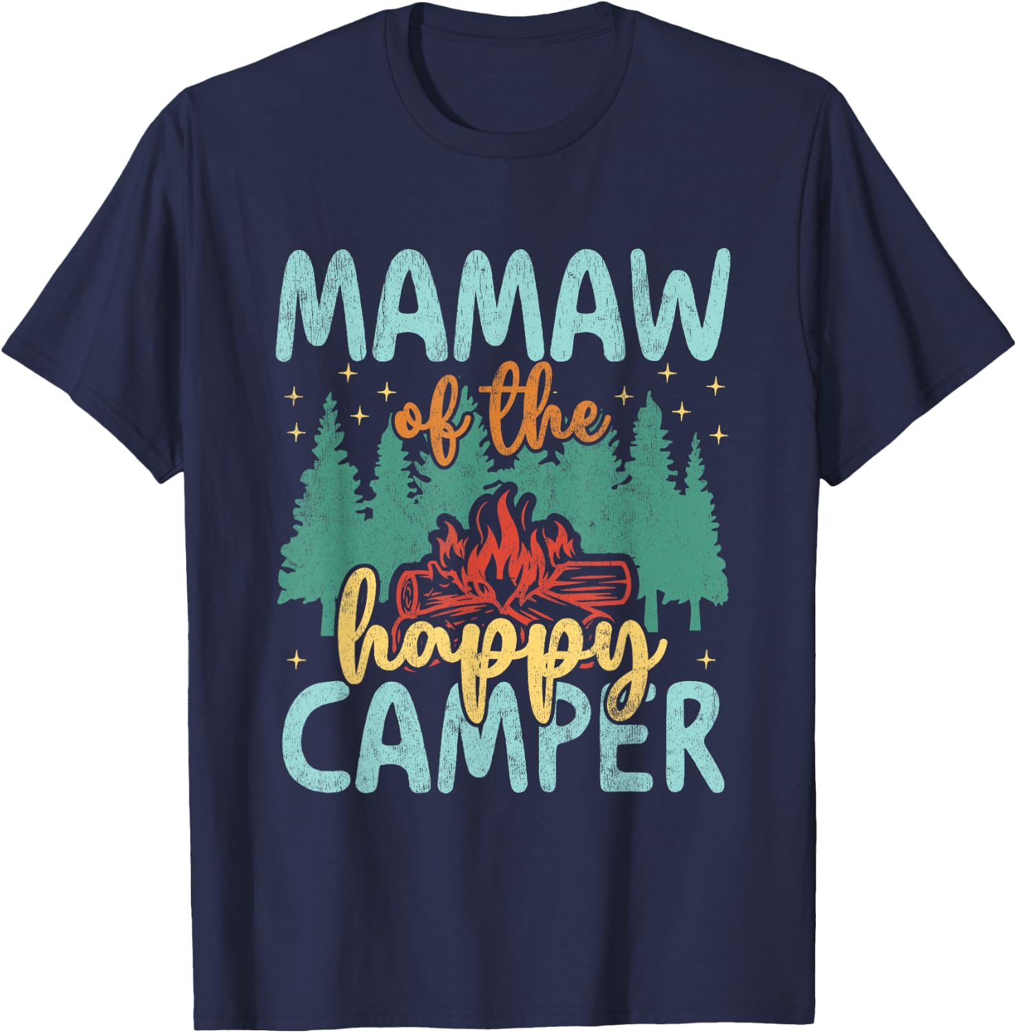 Mamaw of Happy Camper 1st Birthday Party Retro Mamaw T-Shirt - T-Shirt | Navy