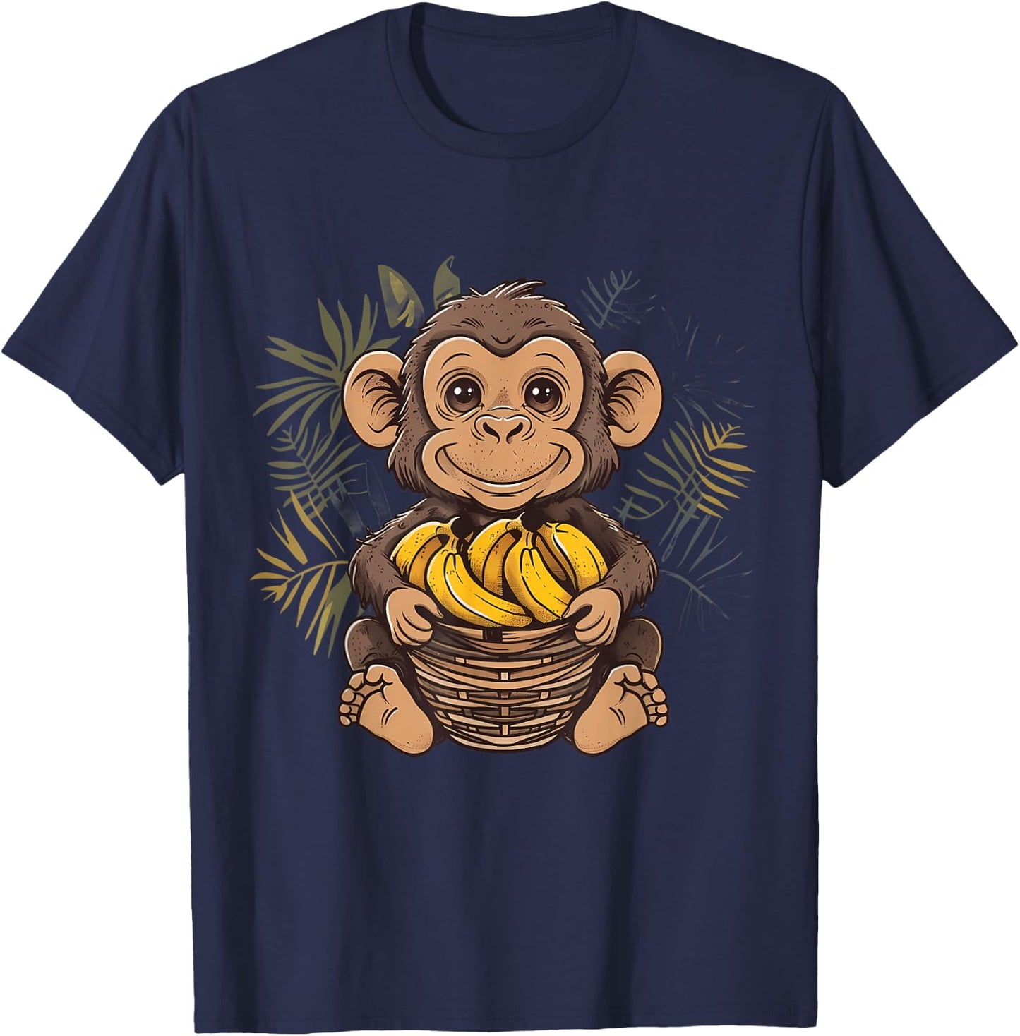 Banana Monkey Cute Monkey Animal Art Drawing Wildlife T-Shirt - T-Shirt | Navy
