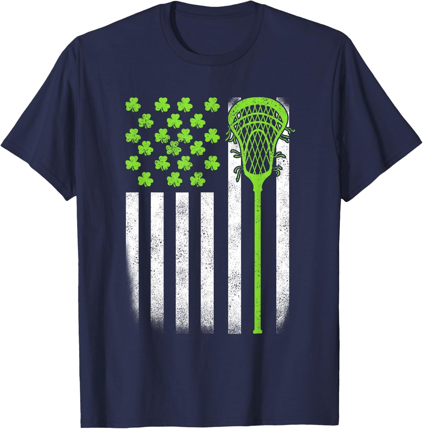 St Patricks Day Lacrosse Lax USA Flag Women Irish Shamrock T-Shirt - T-Shirt | Navy