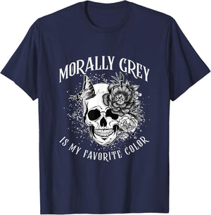 Morally Grey Is My Favorite Color Funny Skeleton Book Lover T-Shirt - T-Shirt | Navy