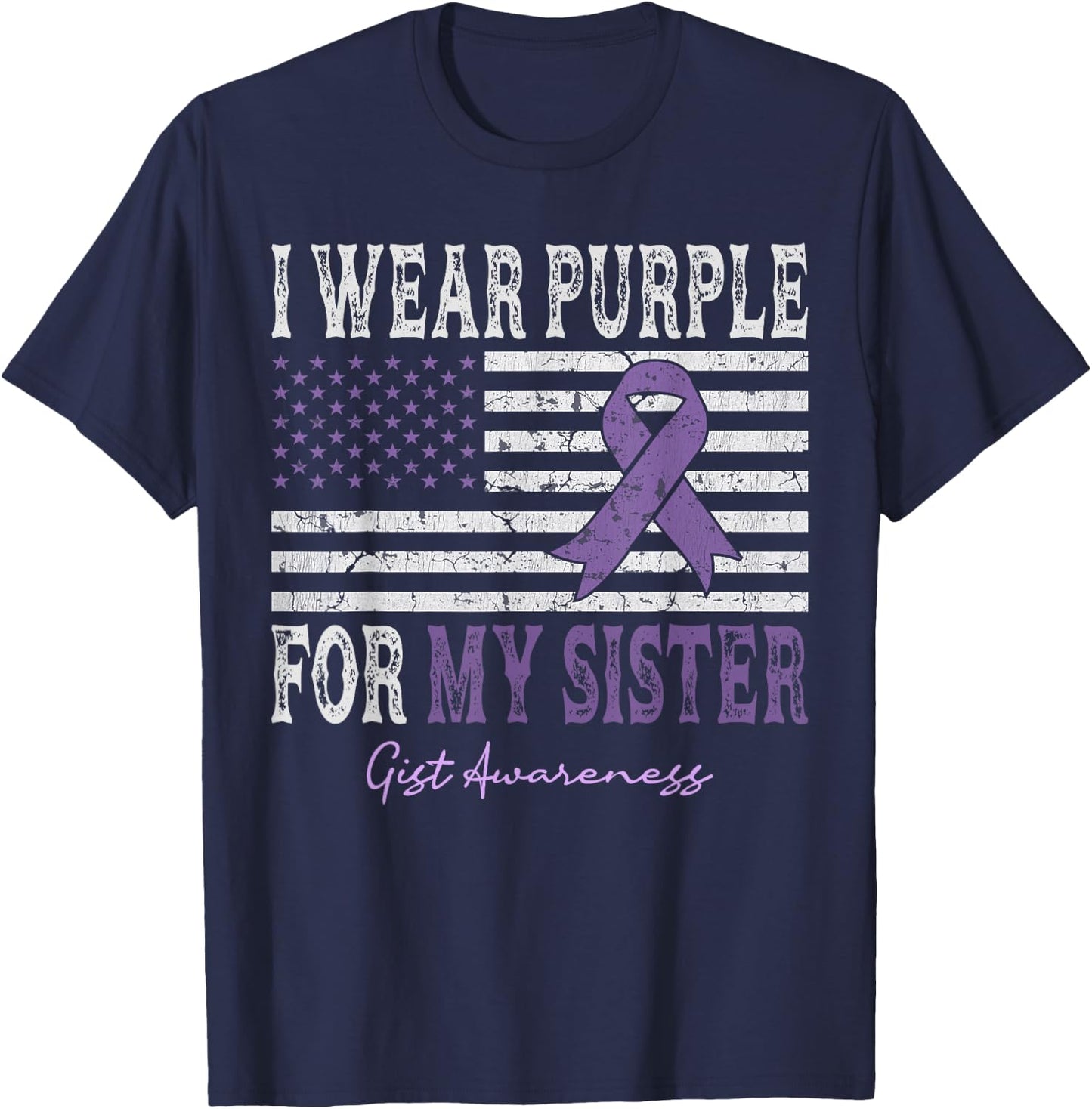 I Wear Purple For My Sister GIST Awareness American Flag Kids Men T-Shirt - T-Shirt | Navy
