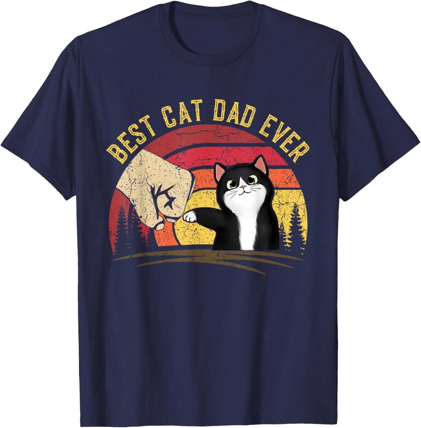 Cat Daddy Father's Day Cat Dad, Retro Best cat Dad Ever T-Shirt - T-Shirt | Navy