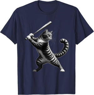 Vintage Cat Playing Softball Baseball Kitten Softball Player T-Shirt - T-Shirt | Navy