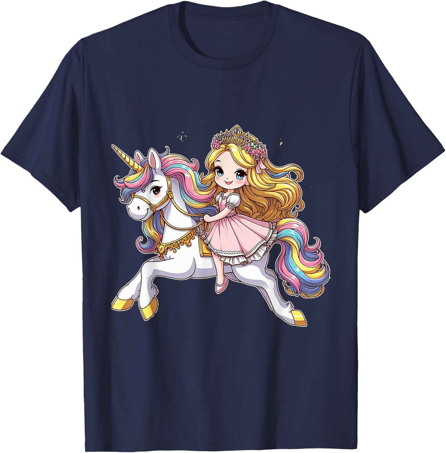 Princess Riding A Unicorn Boys Girls Men Women Kids Adults T-Shirt - T-Shirt | Navy
