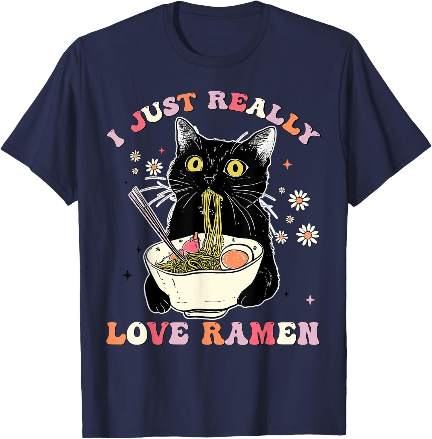 Ramen Cat Anime Kawaii Clothes Otaku Clothing Manga T-Shirt - T-Shirt | Navy
