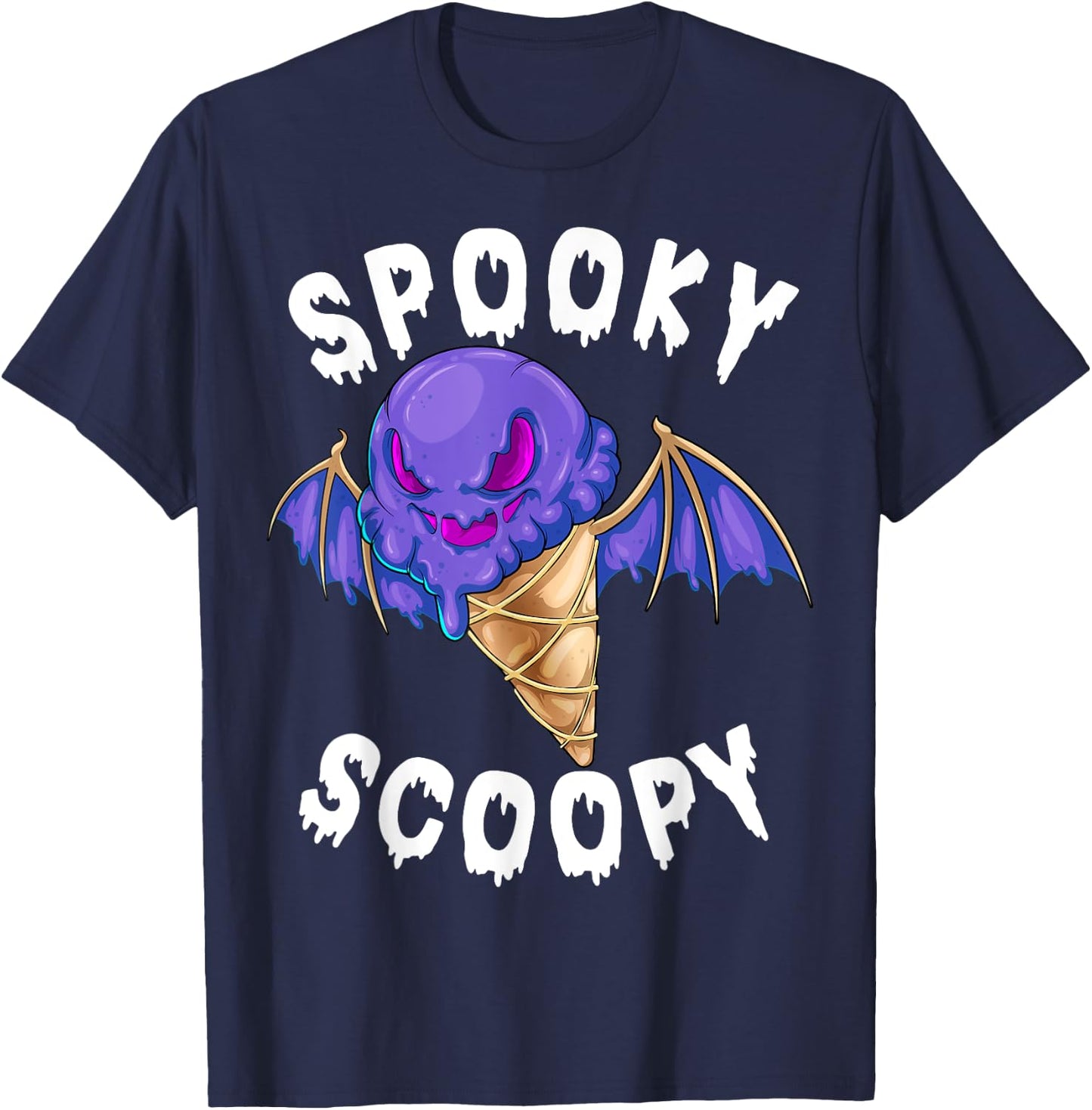 Spooky Scoopy Melting Jack o Lantern Ice Cream Halloween Men Women Kids T-Shirt - T-Shirt | Navy