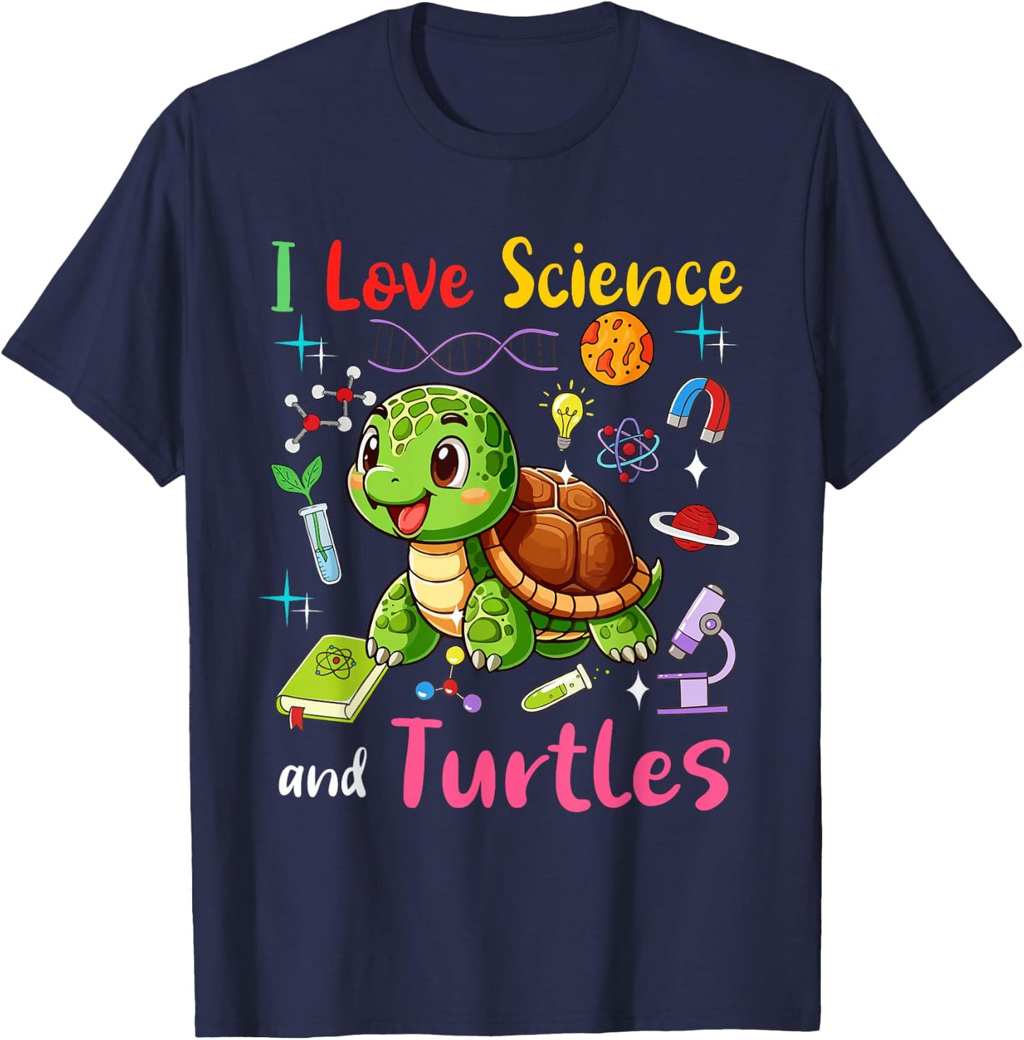 Love Science And Turtles Matching Teacher Student Lover T-Shirt - T-Shirt | Navy