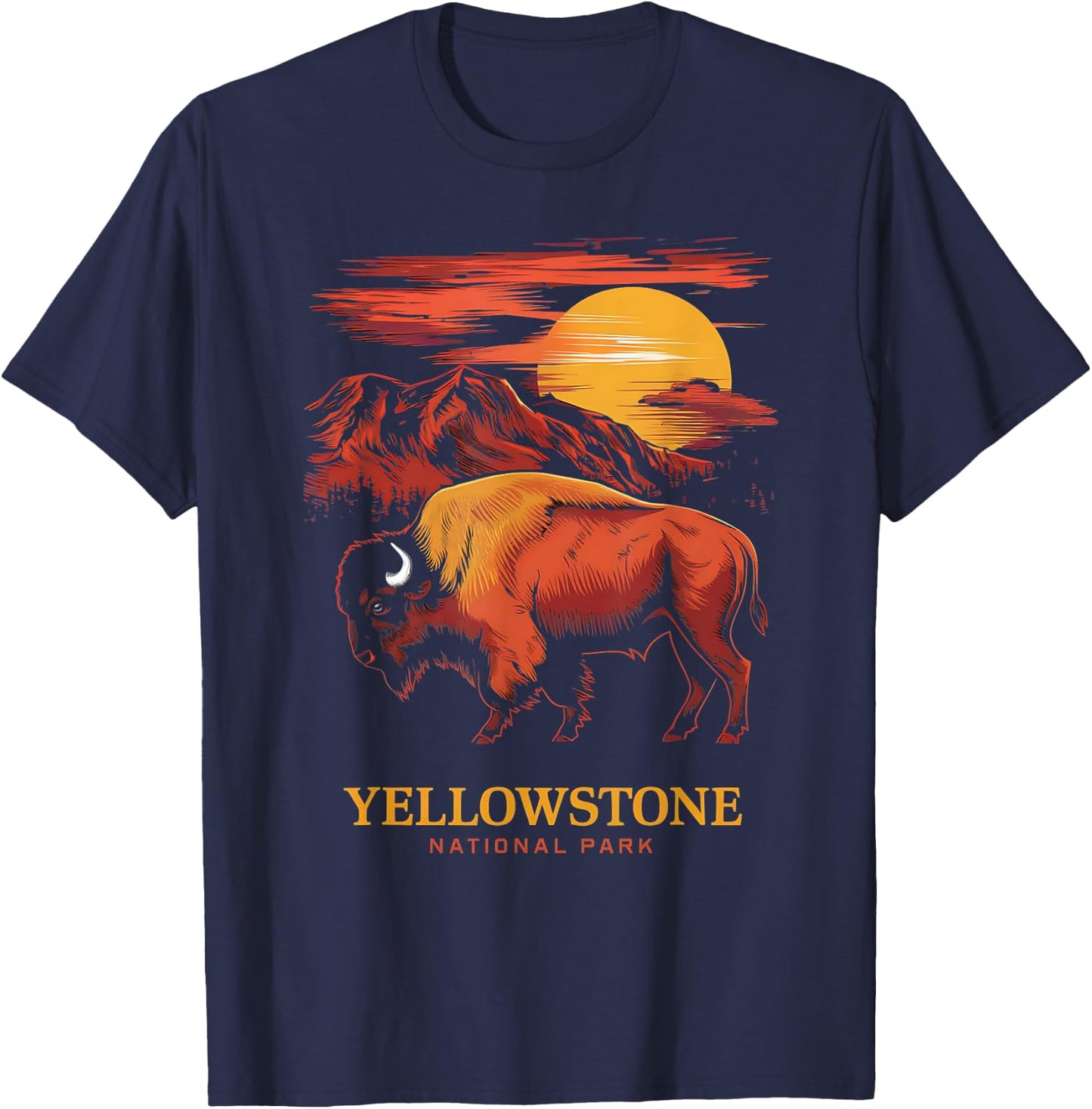 Yellowstone National Park Sun Bison Graphic T-Shirt - T-Shirt | Navy