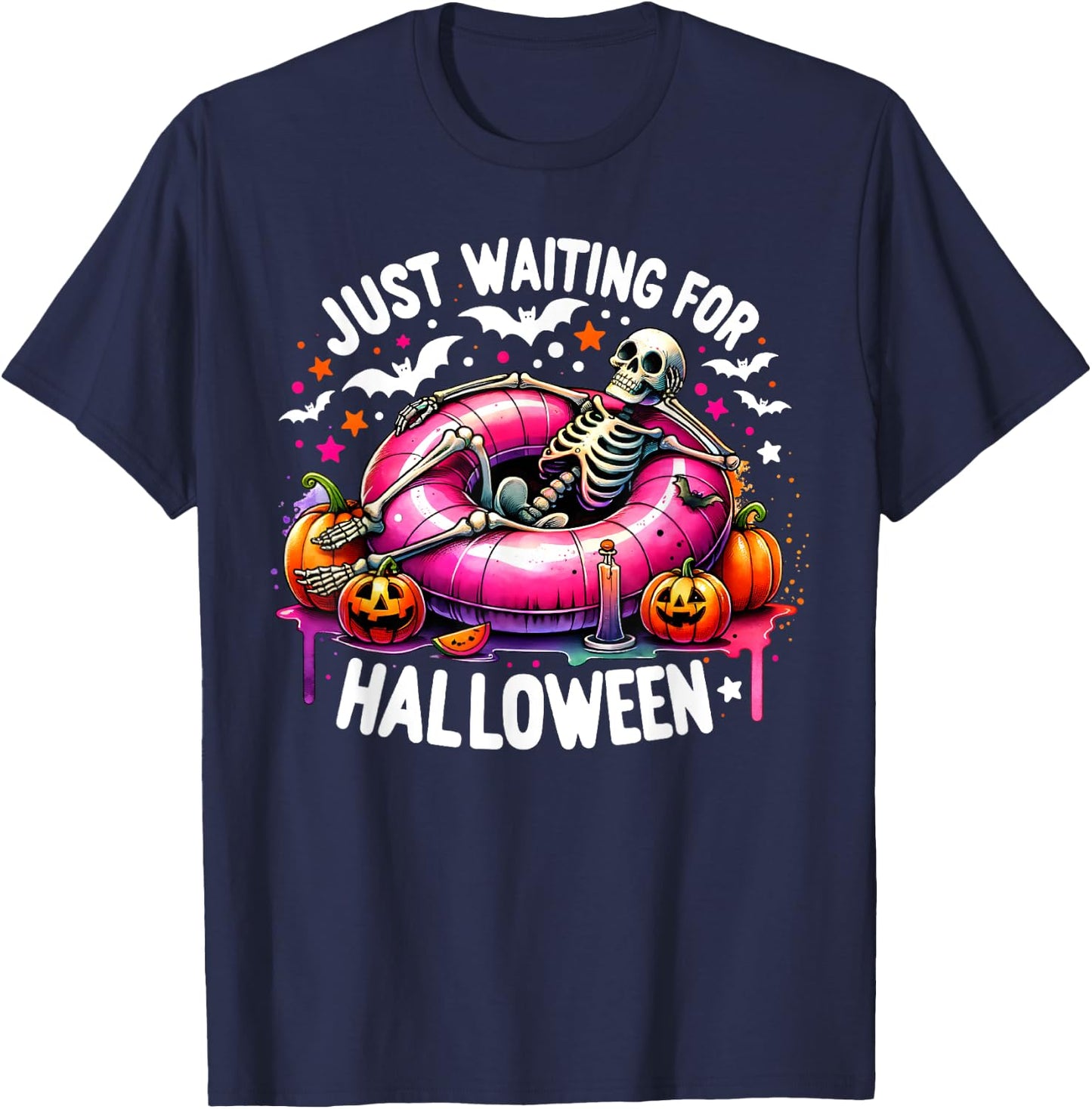 Summer Skeleton Jack O Lantern Just Waiting For Halloween Men Women Kids T-Shirt - T-Shirt | Navy