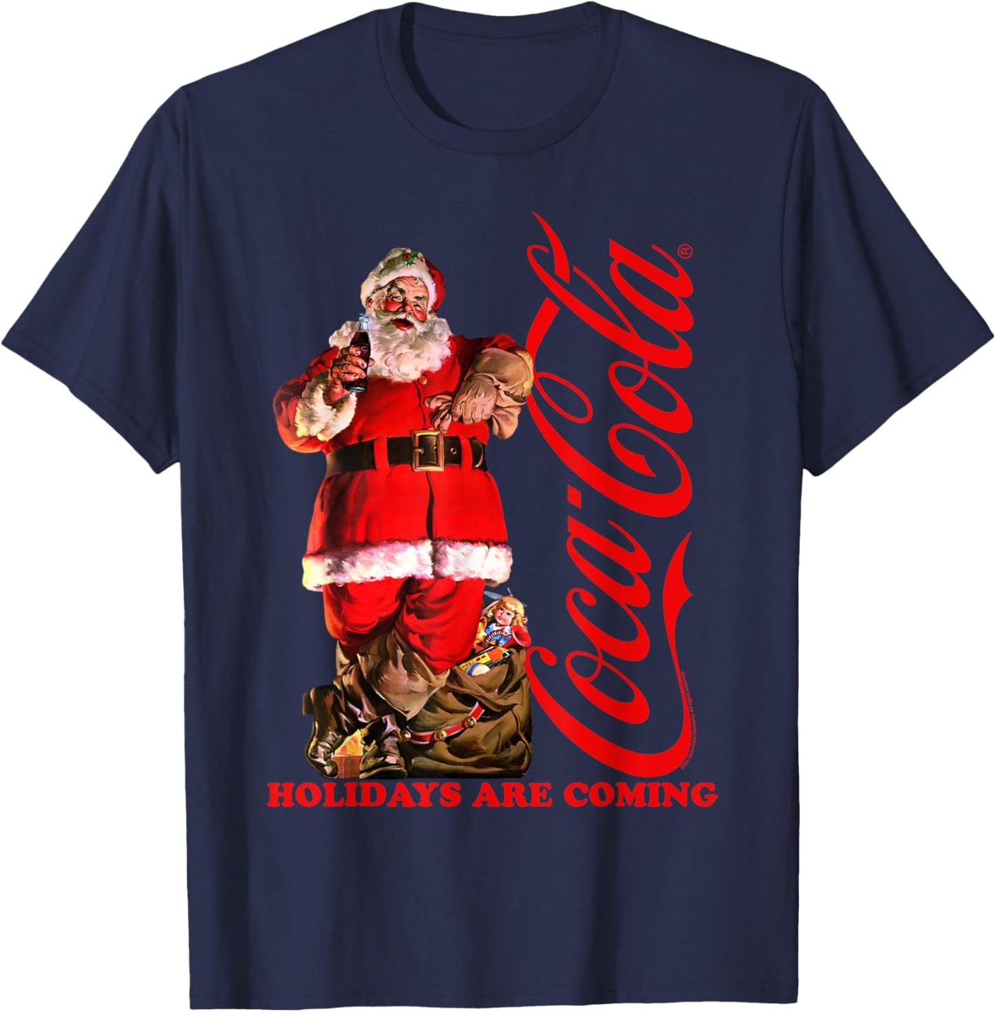 Coca Cola Christmas Holidays Are Coming Santa Lean T-Shirt - T-Shirt | Navy