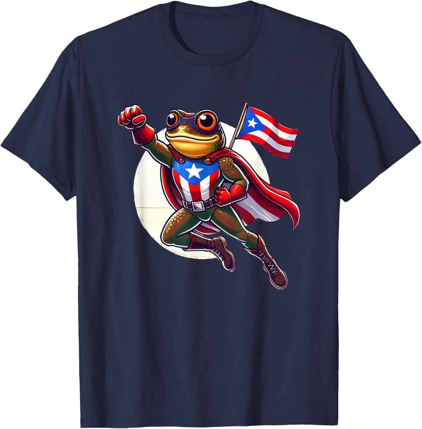 Boricua Superhero Coqui Flying Cape Puerto Rico Flag Boriken T-Shirt - T-Shirt | Navy