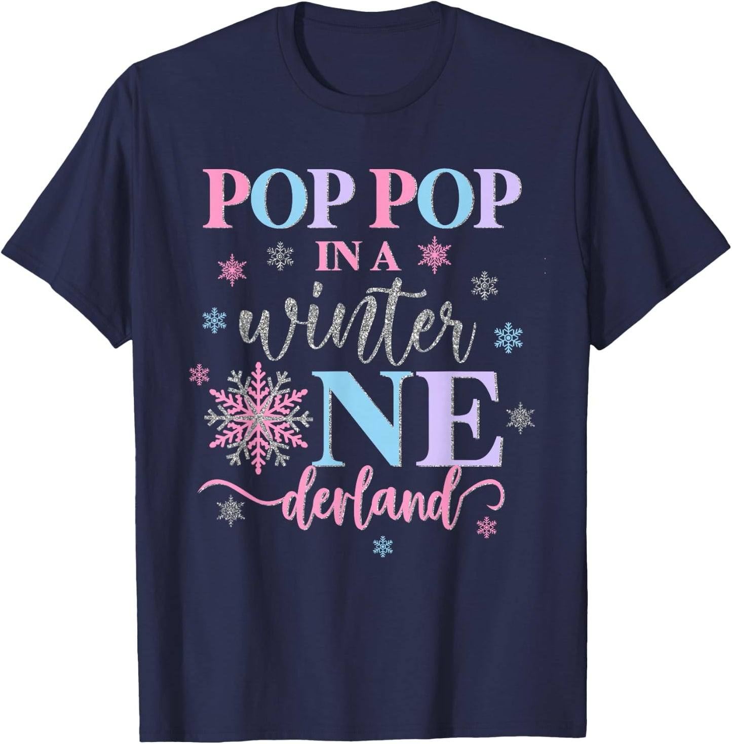 Pop Pop in a Winter Onederland Birthday Girl Sweet Snowflake T-Shirt - T-Shirt | Navy