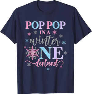 Pop Pop in a Winter Onederland Birthday Girl Sweet Snowflake T-Shirt - T-Shirt | Navy