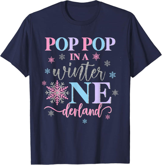 Pop Pop in a Winter Onederland Birthday Girl Sweet Snowflake T-Shirt - T-Shirt | Navy