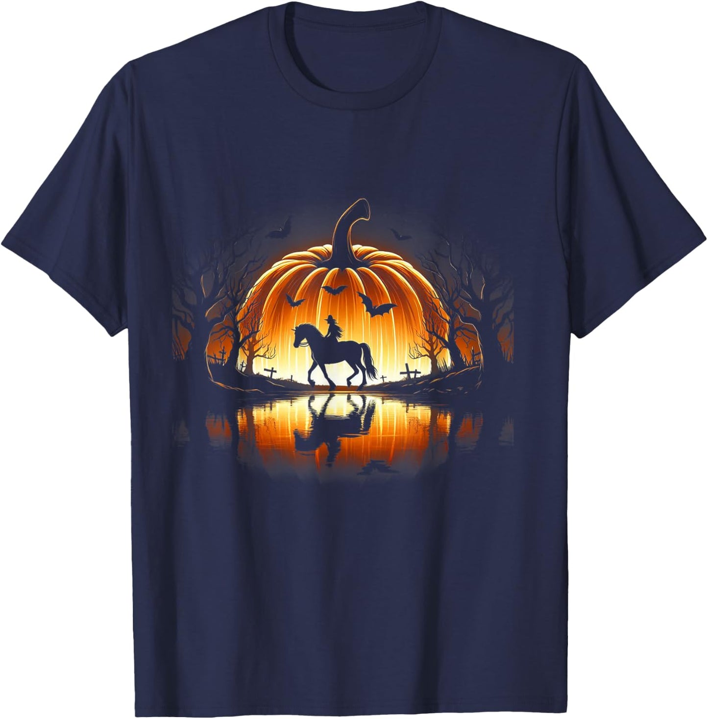 Halloween Horse Silhouette Pumpkin Costume Women Men T-Shirt - T-Shirt | Navy