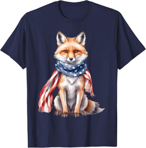 Fox 4th of July American Flag Fox Animal Patriotic Kids Men T-Shirt - T-Shirt | Navy