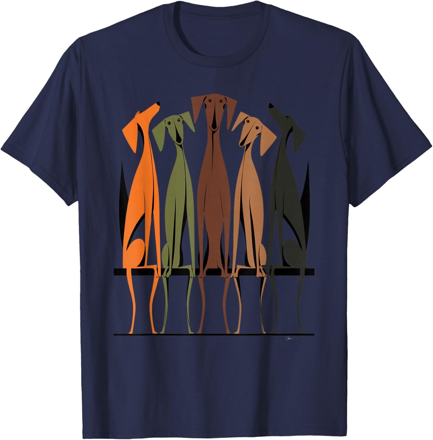 Vintage Retro Mid-Century Long Neck Dogs 50s 60s Style T-Shirt - T-Shirt | Navy