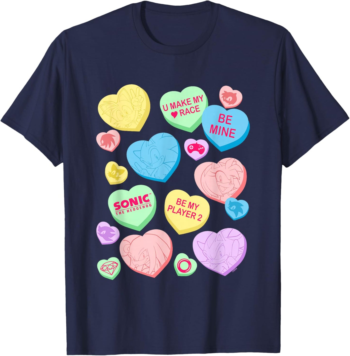 Sonic The Hedgehog Valentine's Day Sonic Candy Hearts Logo T-Shirt - T-Shirt | Navy