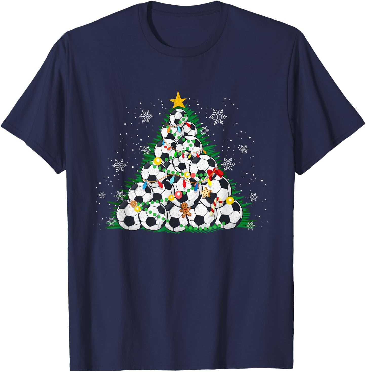 Funny Soccer Christmas Tree Lights Sport Fan Kids Boys Men T-Shirt - T-Shirt | Navy