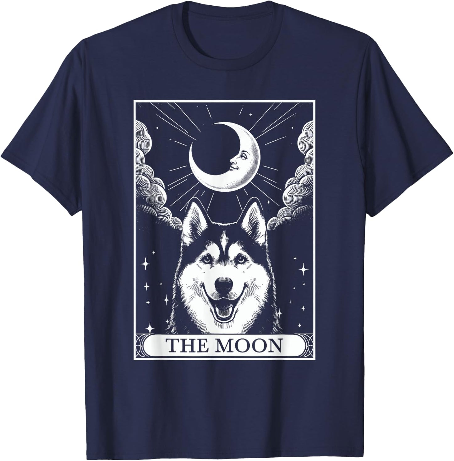 Tarot Card Vintage Crescent Moon Siberian Husky Dog Mom T-Shirt - T-Shirt | Navy
