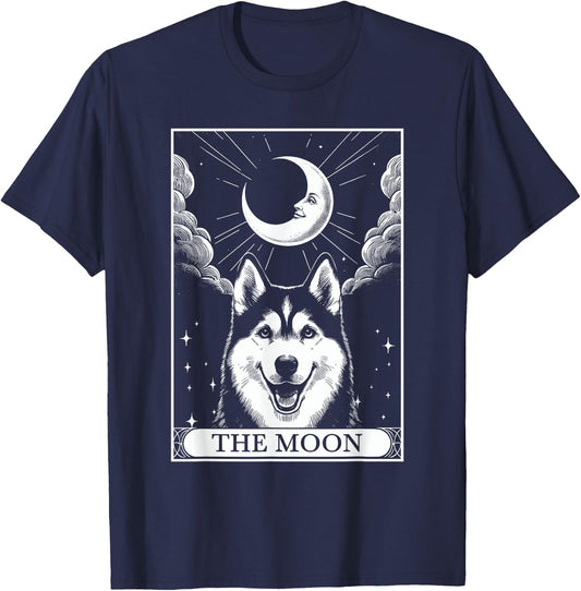 Tarot Card Vintage Crescent Moon Siberian Husky Dog Mom T-Shirt - T-Shirt | Navy