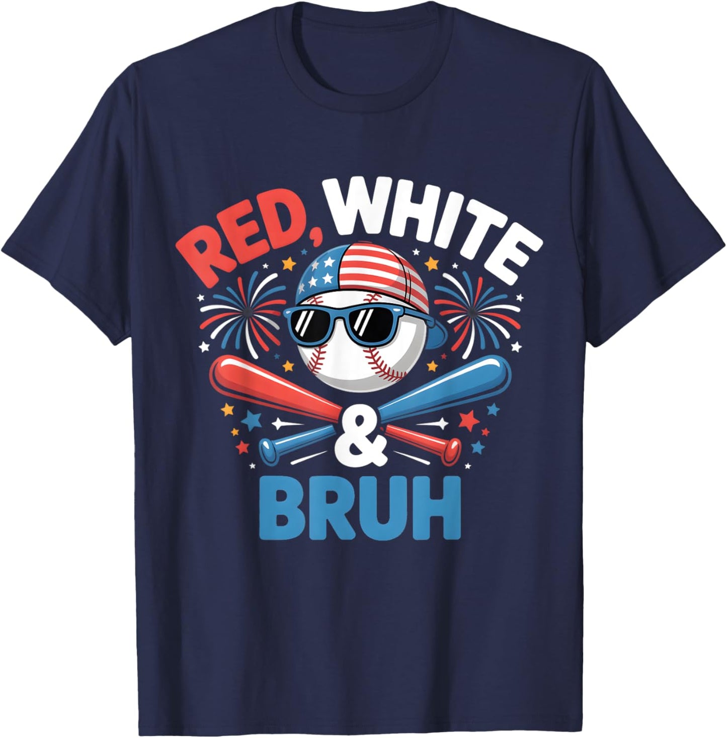 Red White and Bruh Baseball Kids Boys Toddler Youth July 4 T-Shirt - T-Shirt | Navy