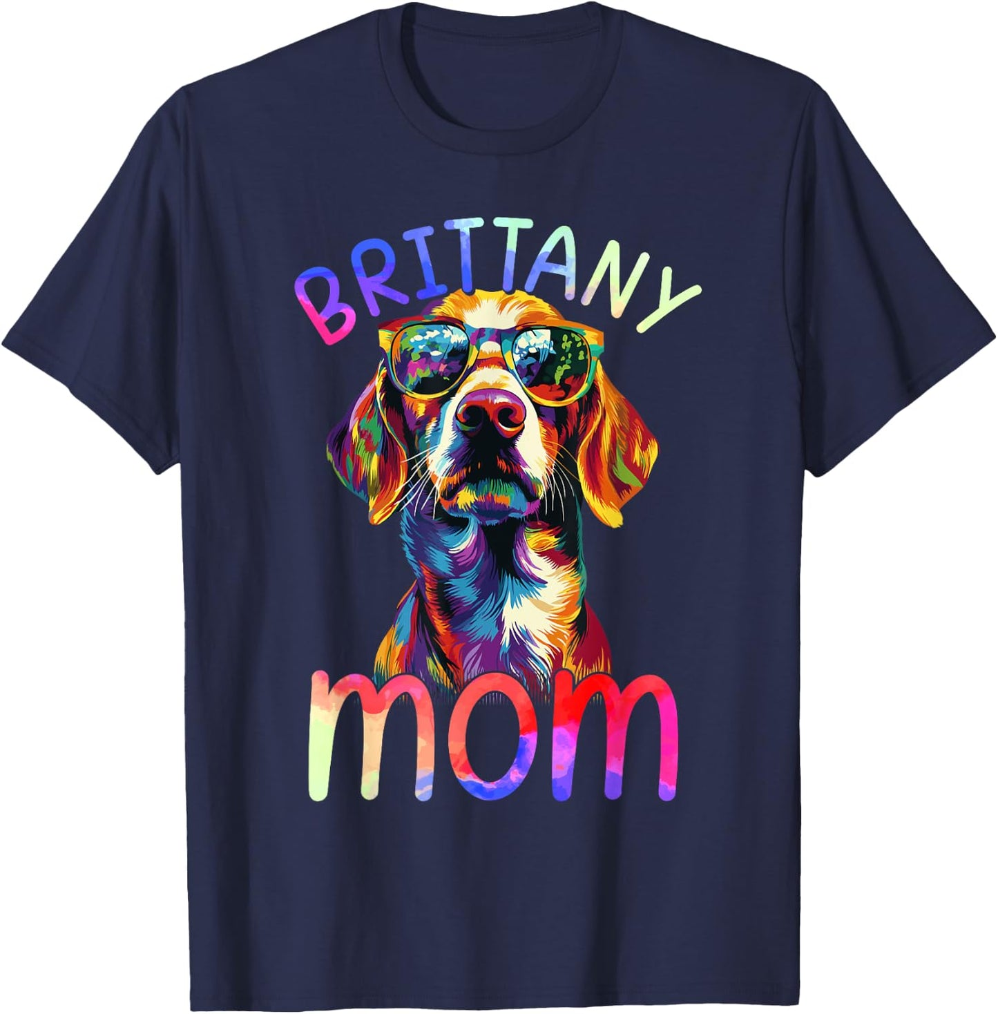 Brittany Mom Colorful Pop Art Brittany Dog T-Shirt - T-Shirt | Navy