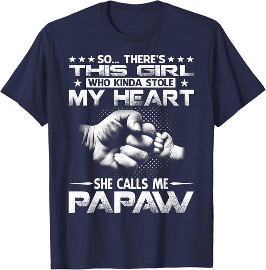 This Girl Who Kinda Stole My Heart She Calls Me Papaw T-Shirt - T-Shirt | Navy