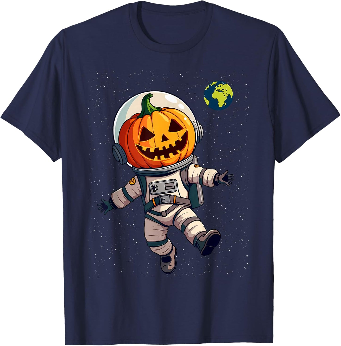 Austronaut Jack O Lantern Space Carved Pumpkin Halloween T-Shirt - T-Shirt | Navy