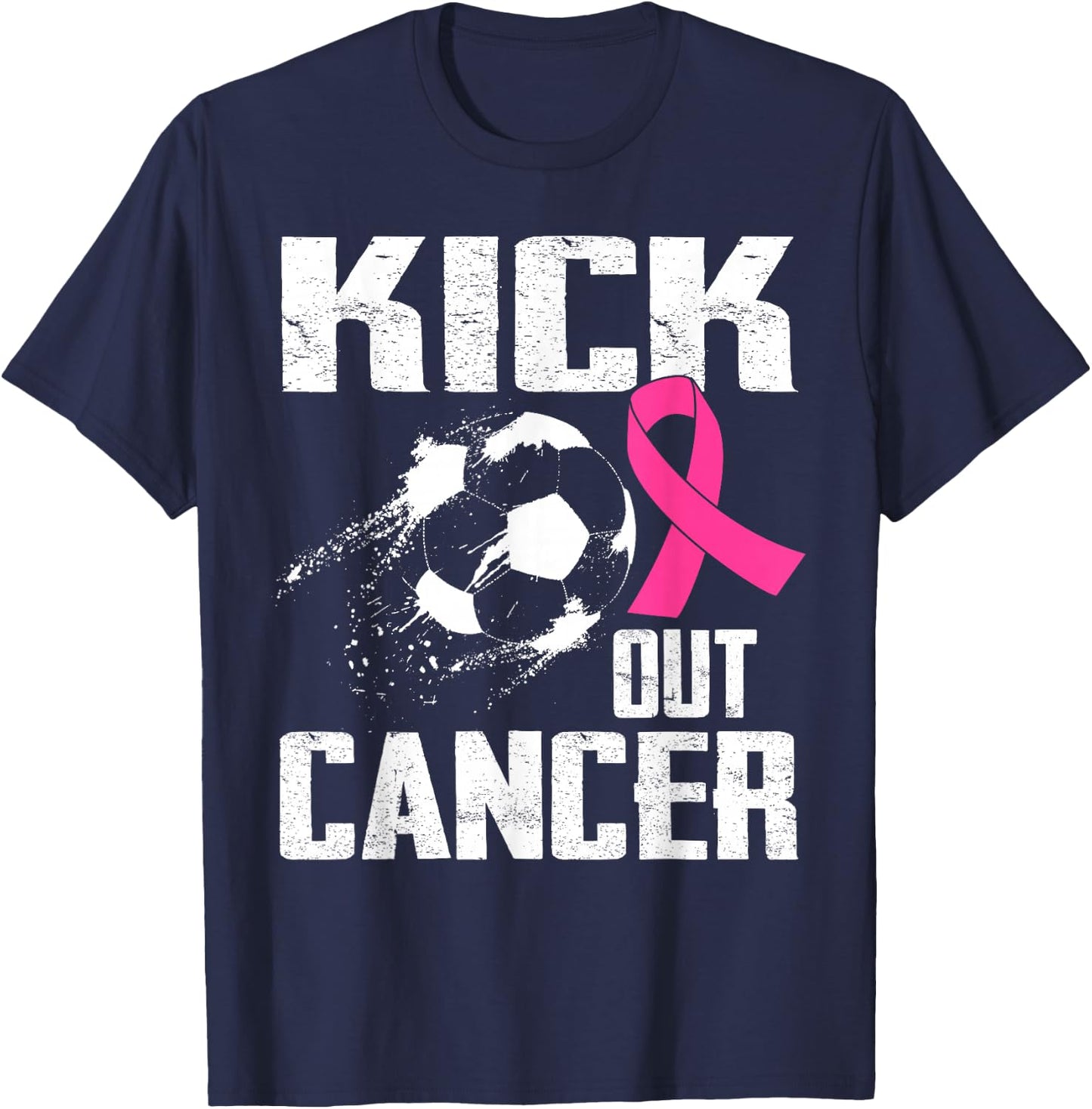 Breast Cancer Survivors Kick Out Cancer Soccer Ball Support T-Shirt - T-Shirt | Navy
