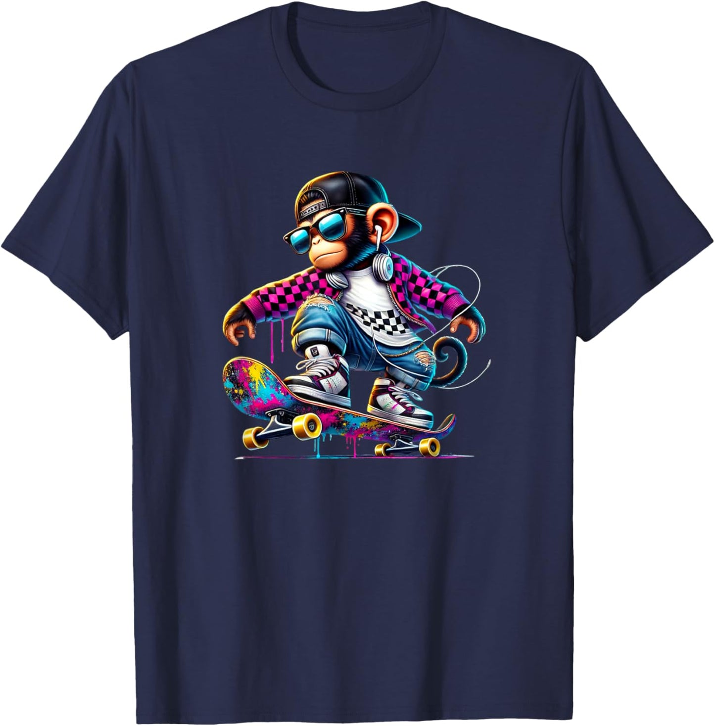 Graffiti Skater Monkey Street Style Graphic T-Shirt - T-Shirt | Navy
