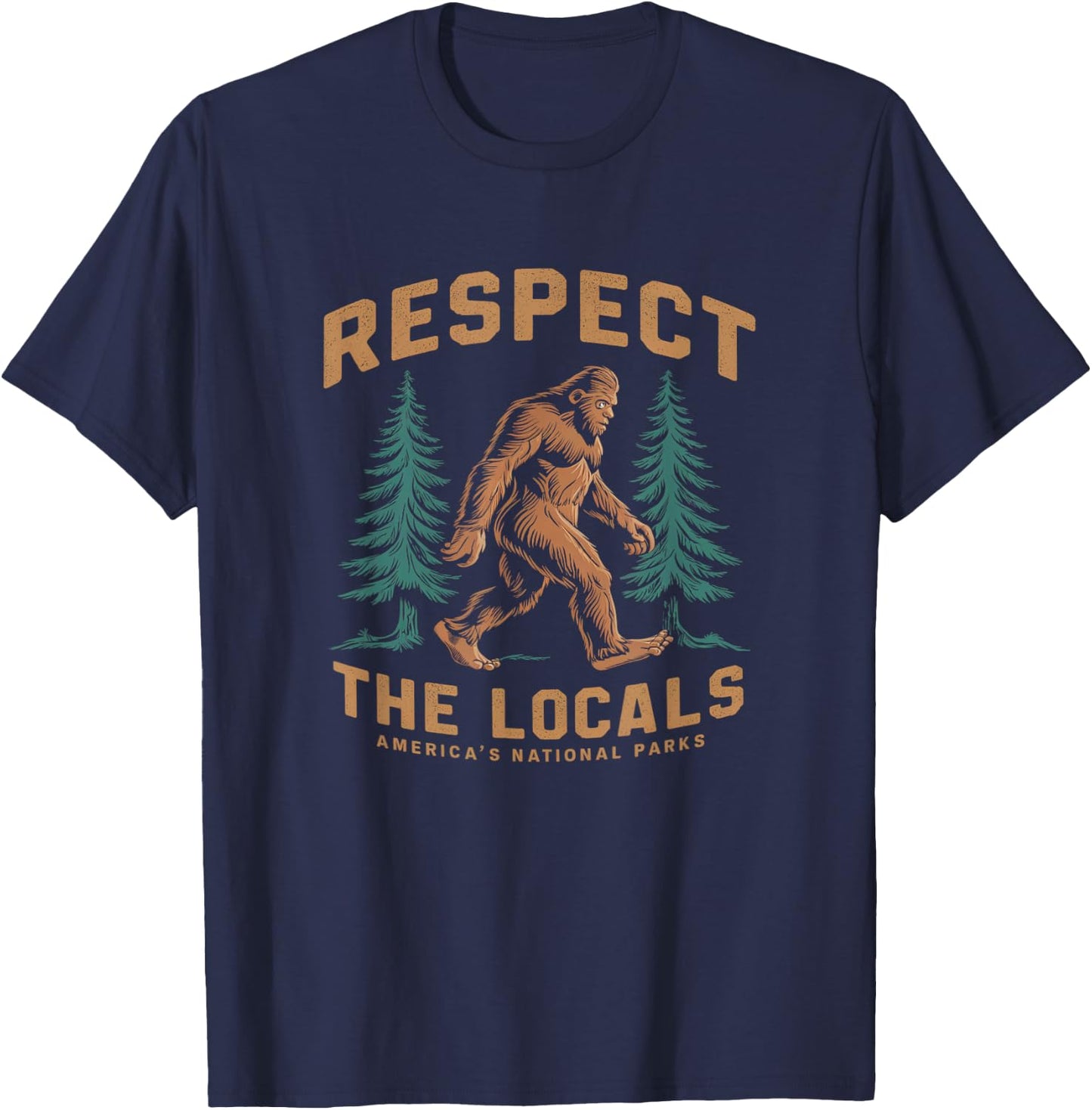 Kids Respect The Locals Bigfoot Sasquatch American National Parks - Black, Short Sleeve, , Small T-Shirt - T-Shirt | Navy