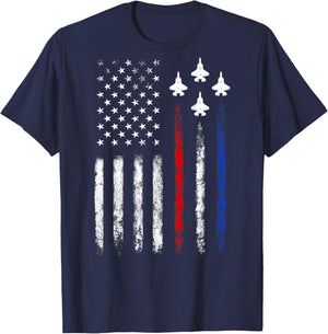 (On Back) Patriotic Shirts USA Flag Fighter Jet 4th of July T-Shirt - T-Shirt | Navy