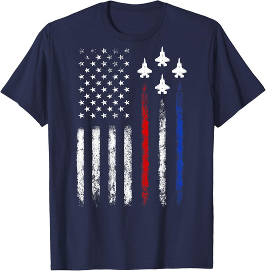 (On Back) Patriotic Shirts USA Flag Fighter Jet 4th of July T-Shirt - T-Shirt | Navy