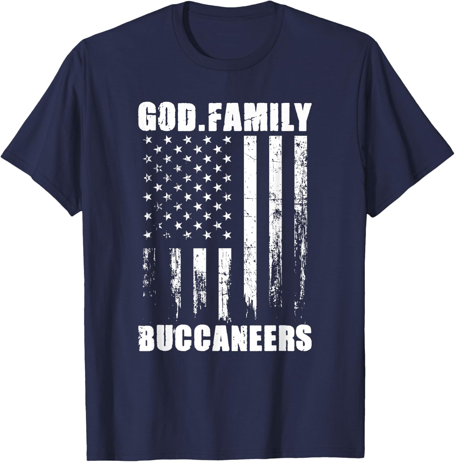 God. Family. Buccaneers. Vintage USA Flag T-Shirt - T-Shirt | Navy