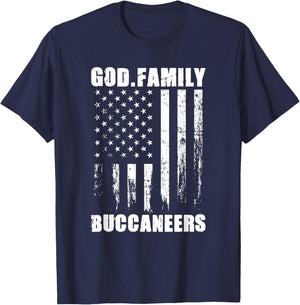 God. Family. Buccaneers. Vintage USA Flag T-Shirt - T-Shirt | Navy