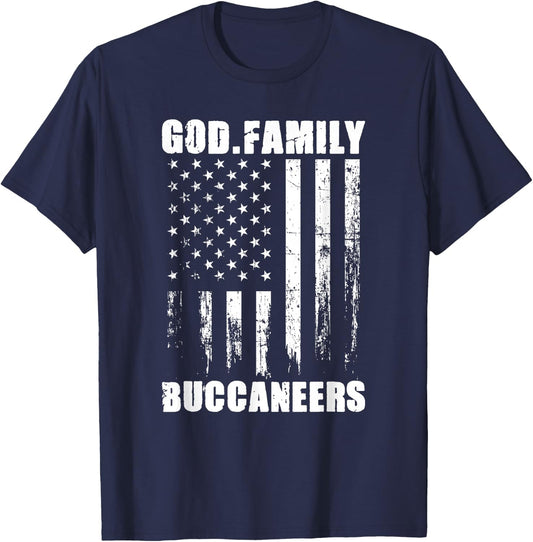 God. Family. Buccaneers. Vintage USA Flag T-Shirt - T-Shirt | Navy