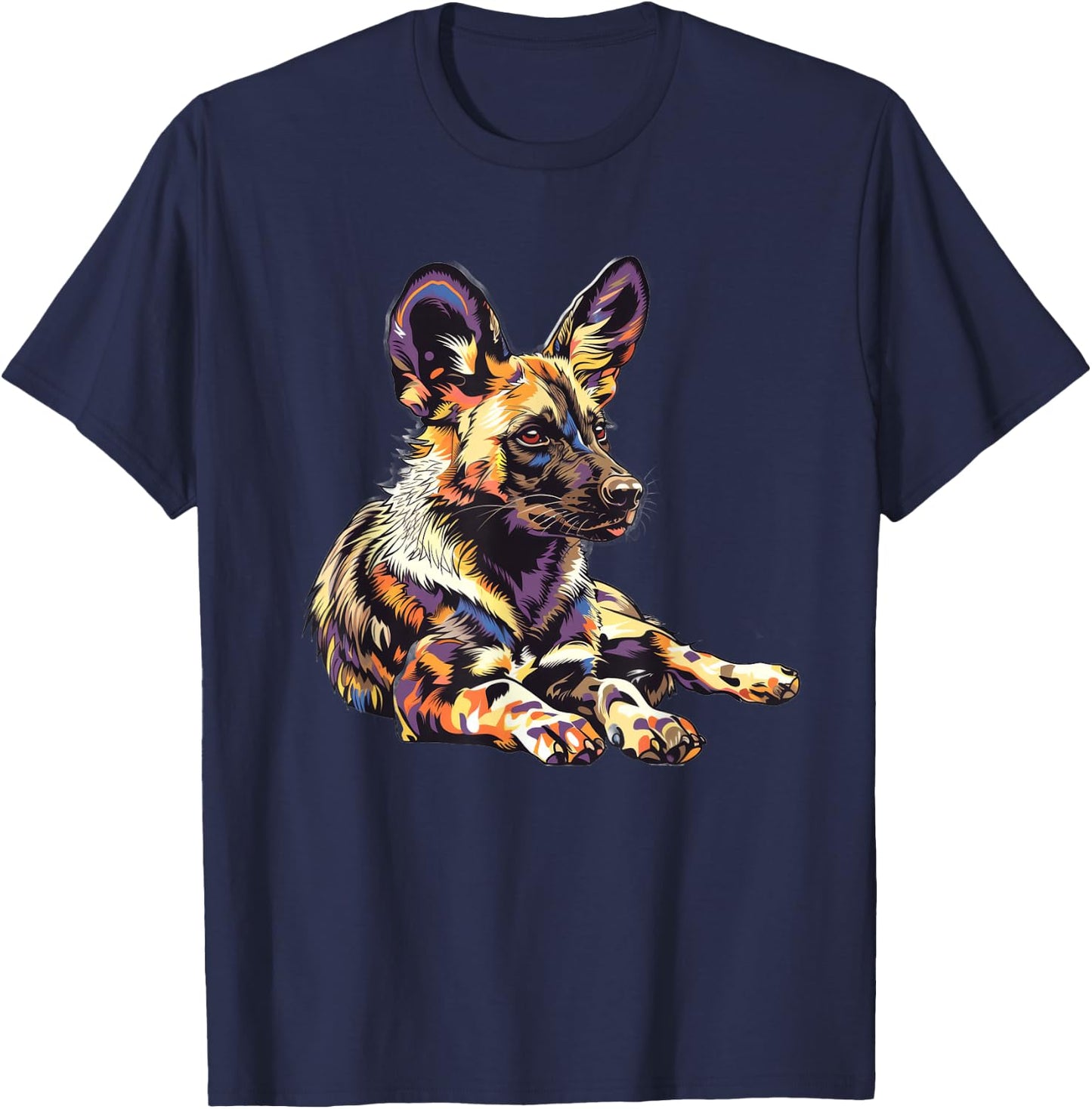African Wild Dog Under A Rainbow T-Shirt - T-Shirt | Navy