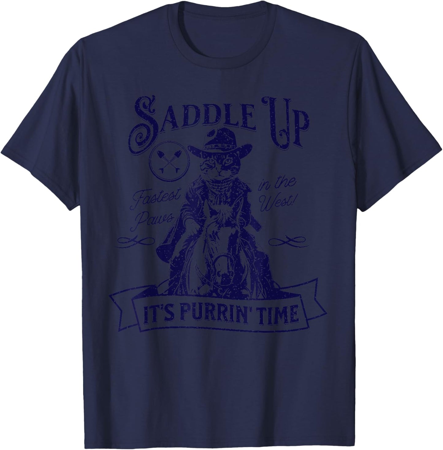 Cat Cowboy Retro Vintage T-Shirt - T-Shirt | Navy