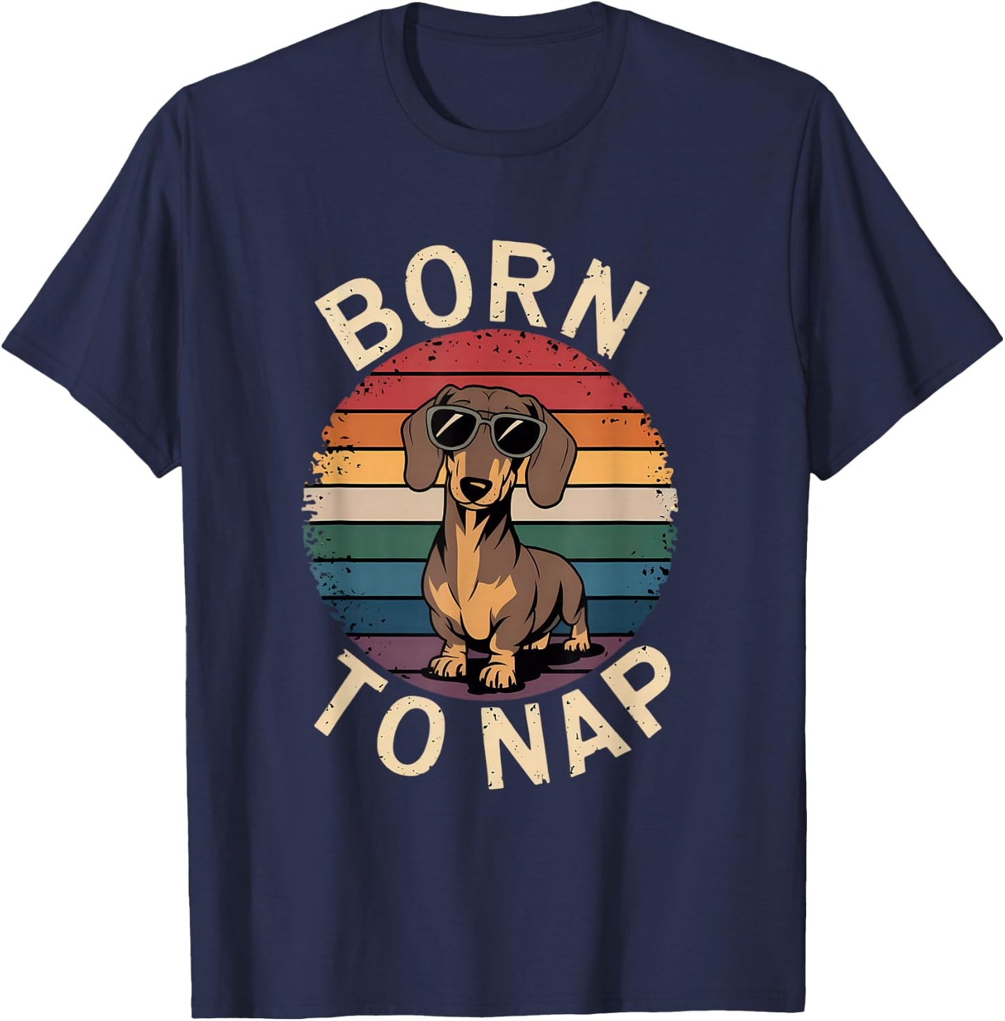 Retro Dachshund Sunset Born To Nap T-Shirt - T-Shirt | Navy