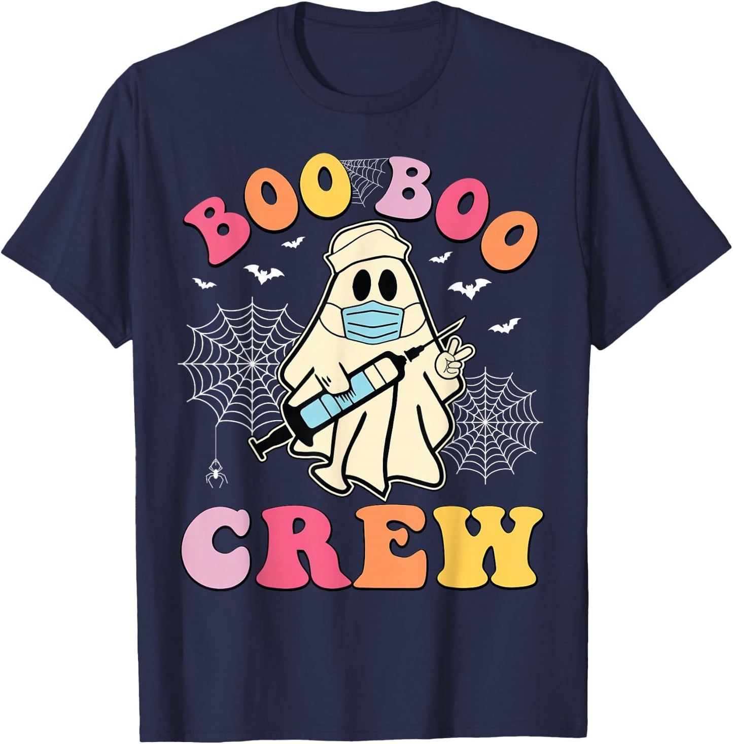 Groovy Boo Crew Nurse Funny Ghost Women Halloween Nurse T-Shirt - T-Shirt | Navy