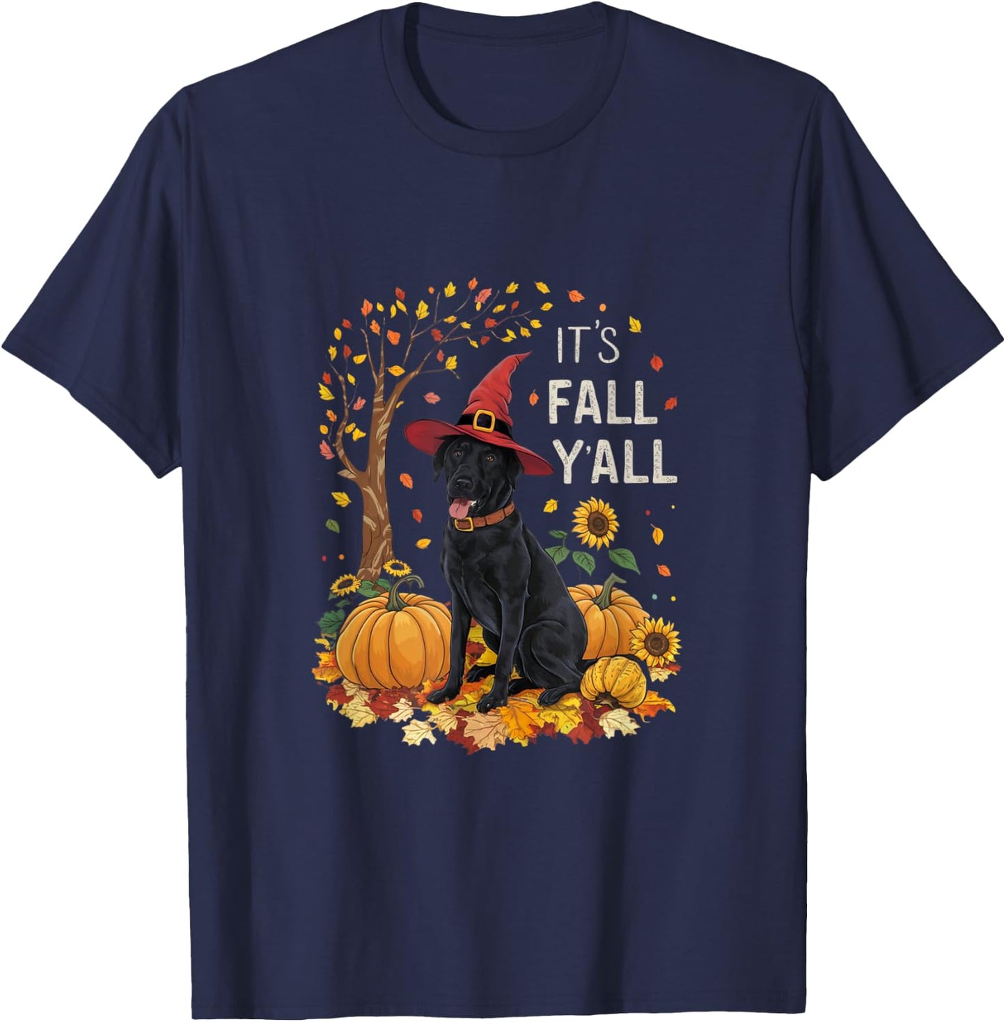 It's Fall Y'all Labrador Black Lab Halloween Thanksgiving T-Shirt - T-Shirt | Navy
