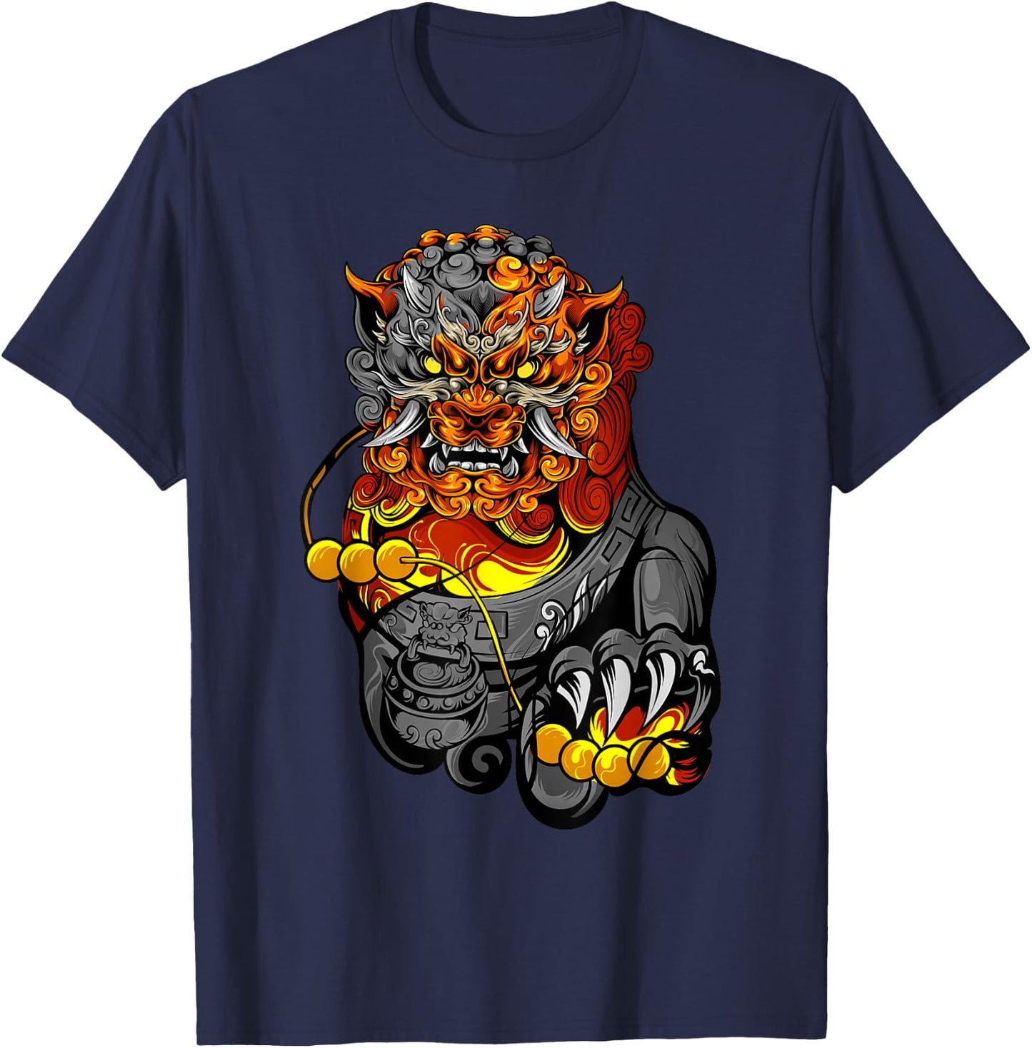 Lion Door Guardian Statue Fu Dog or Foo Dog T-Shirt - T-Shirt | Navy