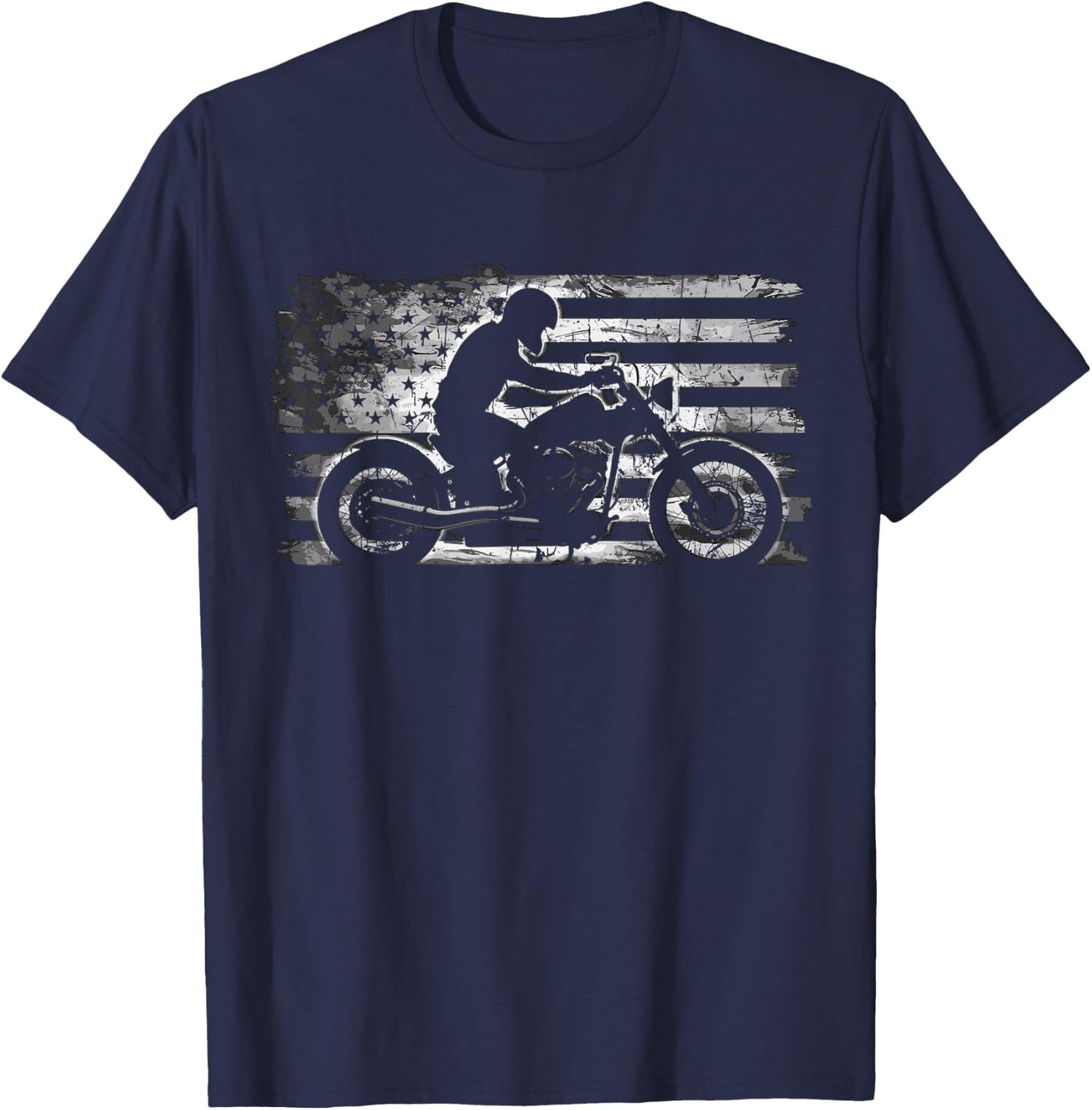 Motorcycle USA Flag American T-Shirt - T-Shirt | Navy