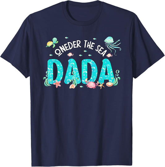 Under Sea Dada Birthday Girl Boy Matching Family Party T-Shirt - T-Shirt | Navy