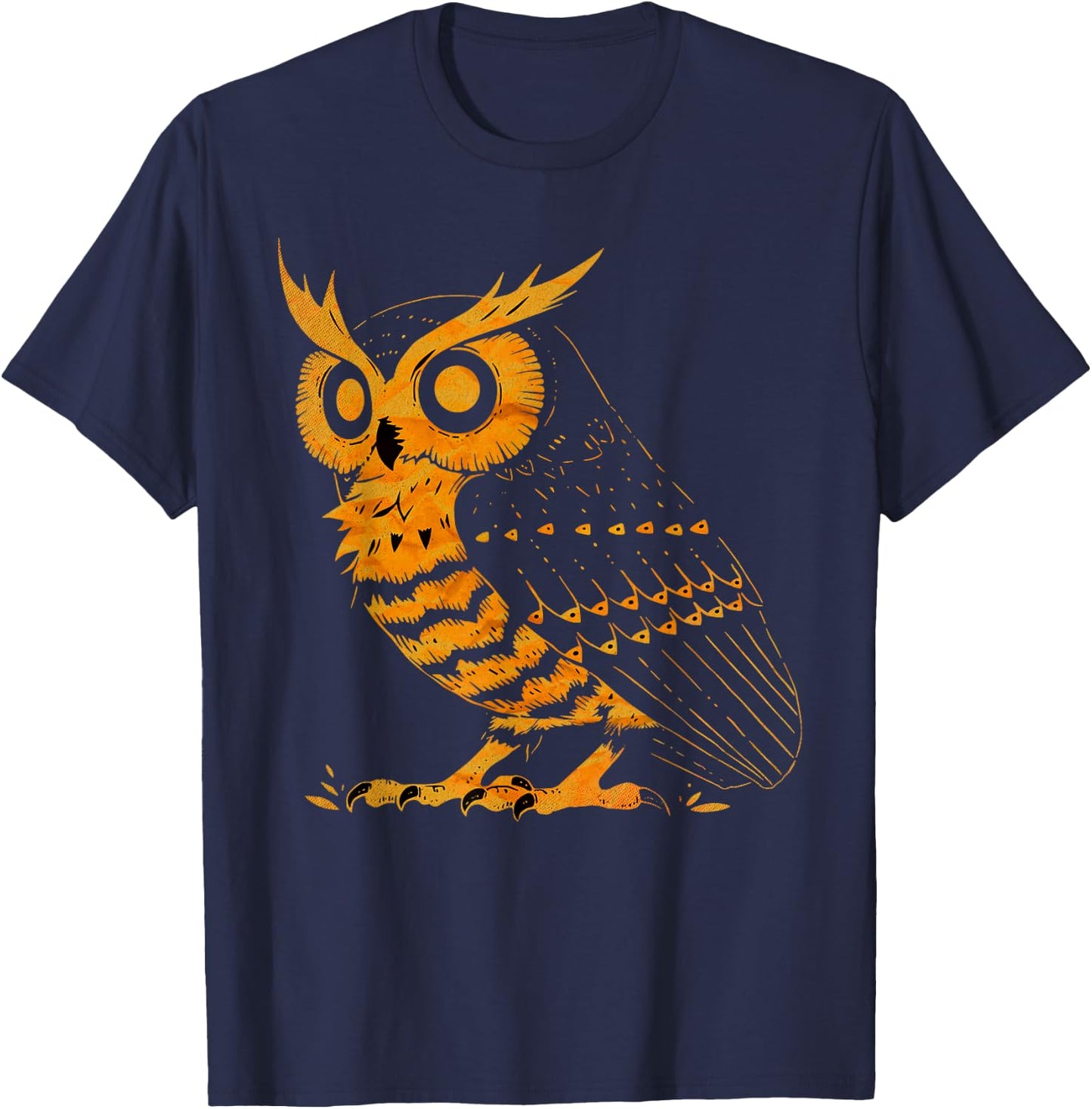 Cute Retro Aesthetic Orange Bird Head Nocturnal Owl Lover T-Shirt - T-Shirt | Navy
